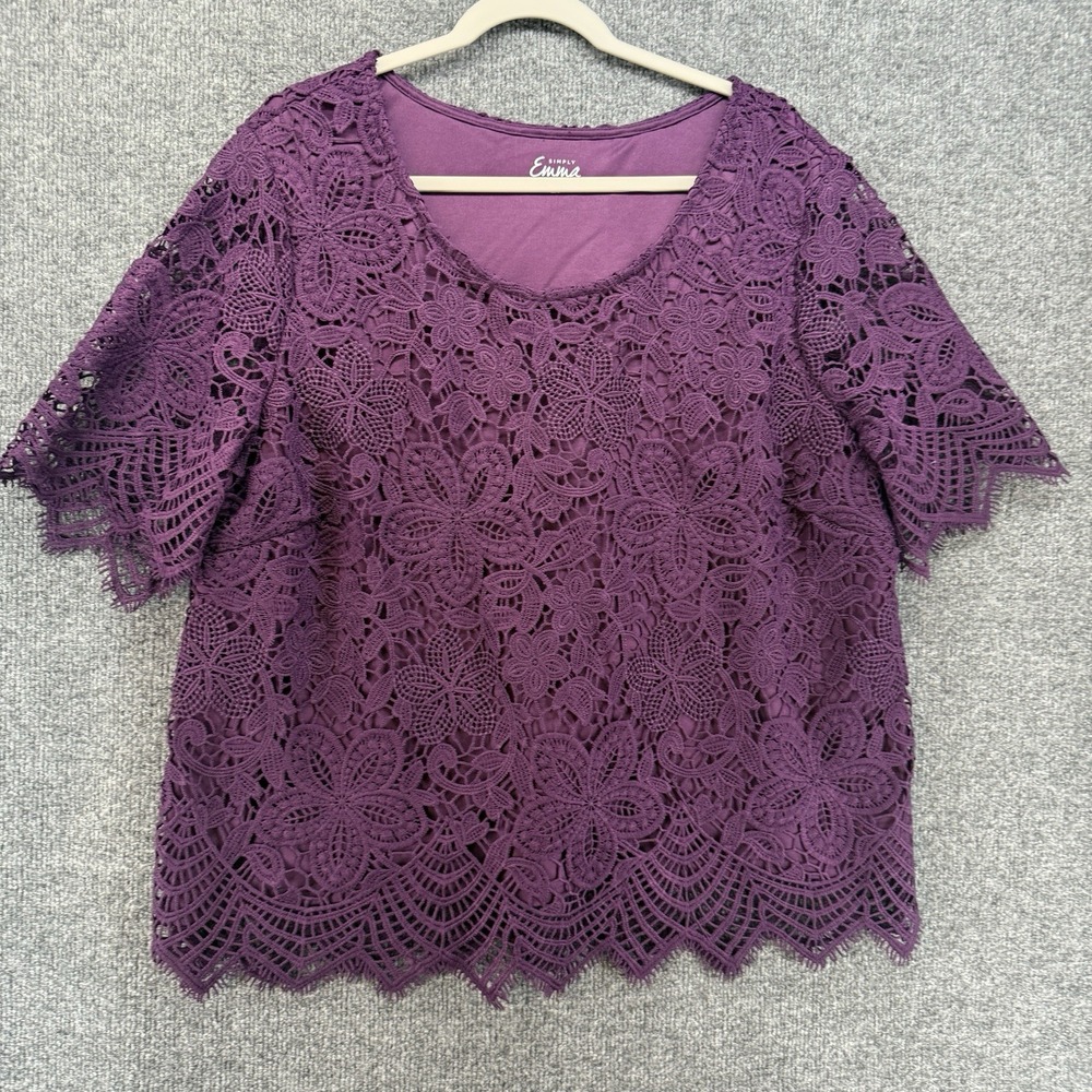 Simply Emma Top Womens 2X Purple Lace Pullover Boxy Whimsigoth Dark Fairy